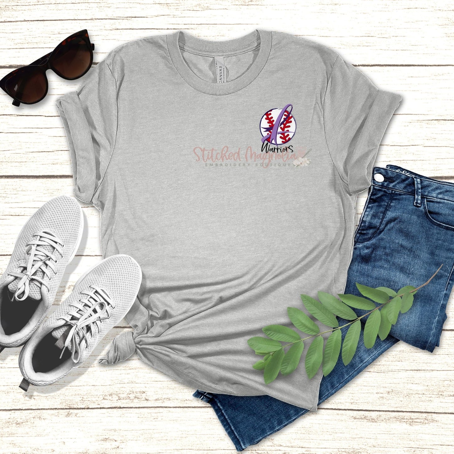 Warriors Baseball Left Chest Tee in athletic heather with small DTF graphic