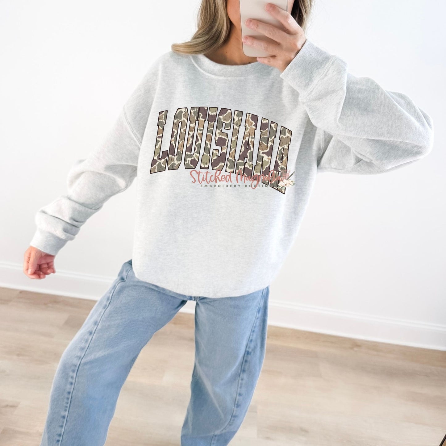 Distressed Camo Louisiana Sweatshirt