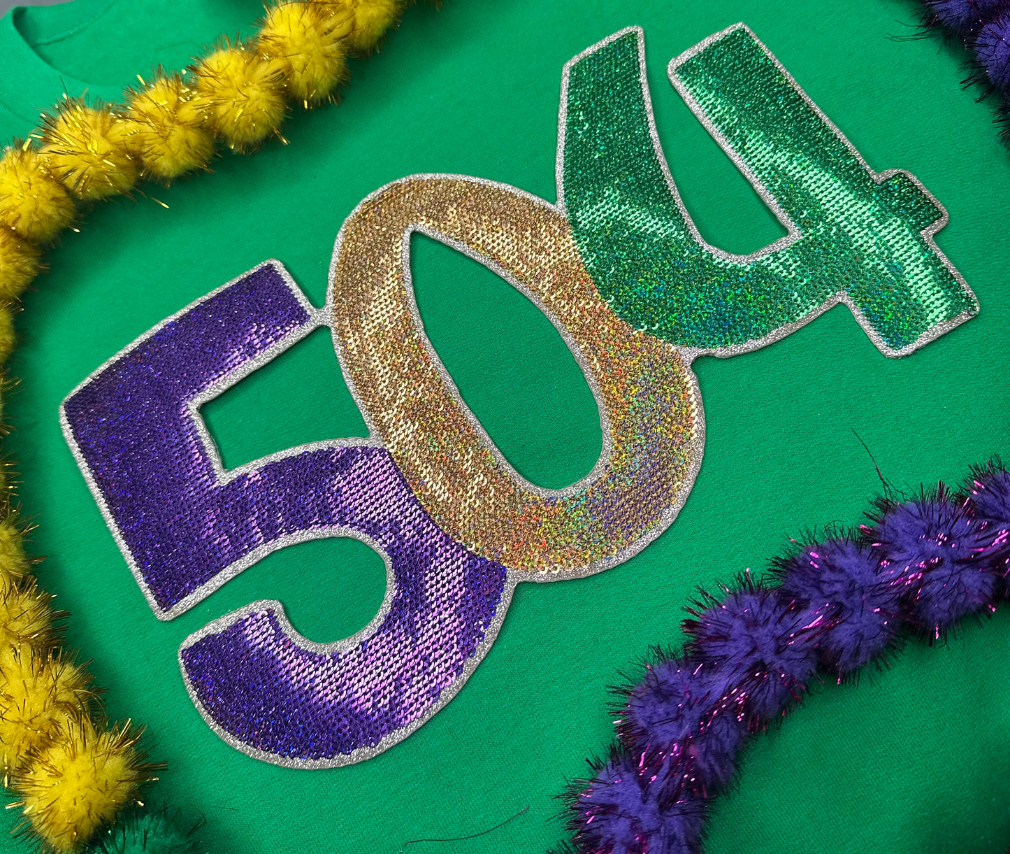 504 Area Code Sequin Patch 11x6 - Stitched Magnolia Exclusive New Orleans