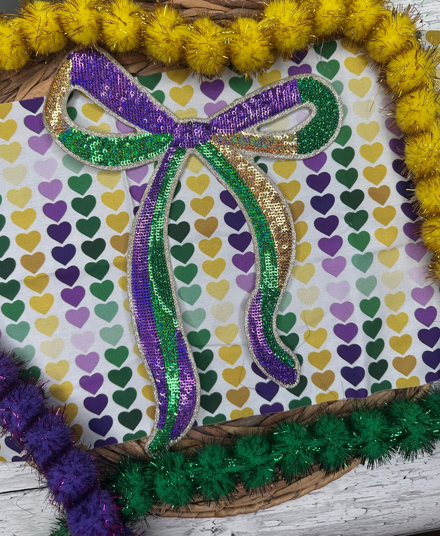 Mardi Gras Bow Sequin Patch 8x11 - Stitched Magnolia Exclusive