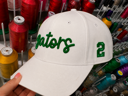 Custom Puff Embroidery Baseball Hat | Team Mascot Spirit Cap with Number Add-On