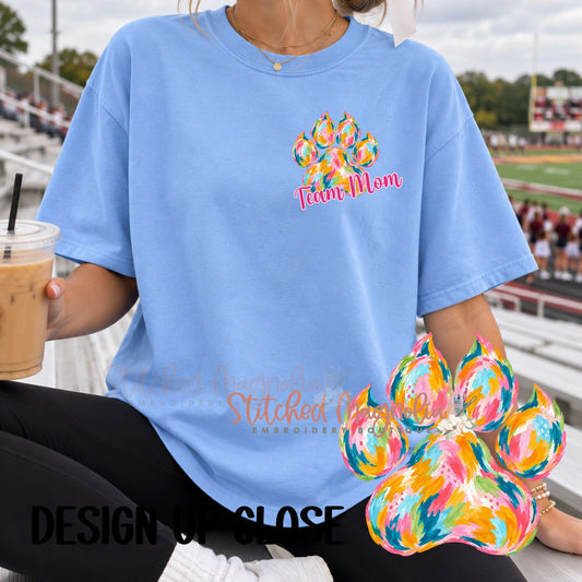 Lions Team Mom Tee – Colorful Lion Back & Paw Print