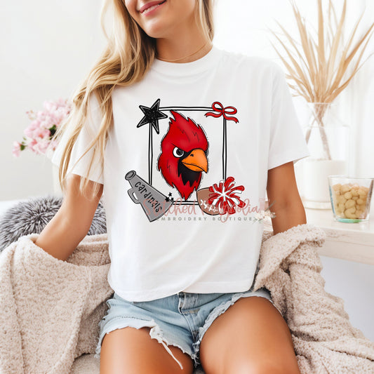 OLL Cardinals | Cardinals Framed Mascot T-Shirt | White Boxy Tee