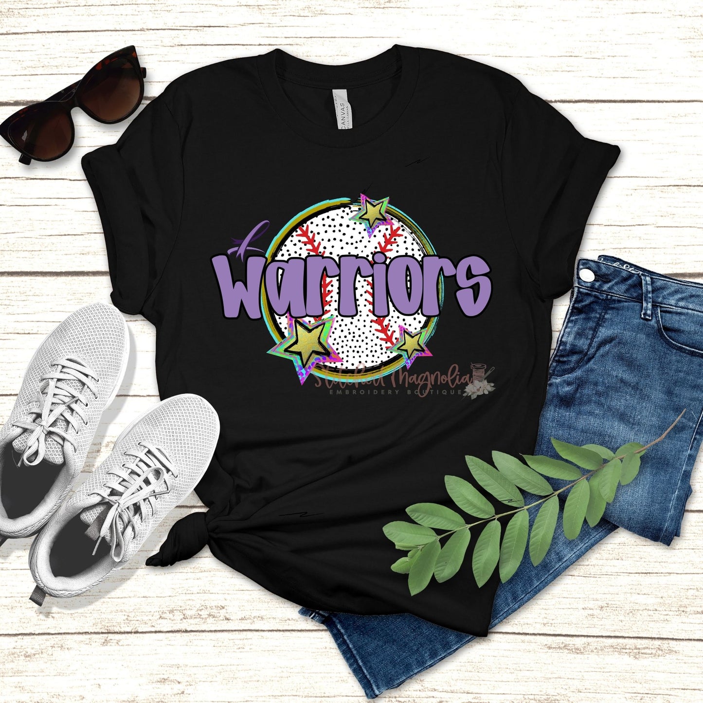 Warriors Baseball Tee in black with DTF graphic design