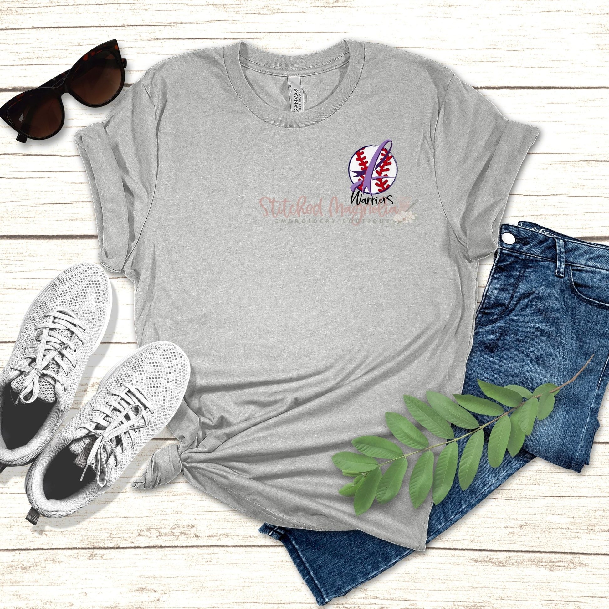 Warriors Baseball Left Chest Tee in athletic heather with small DTF graphic
