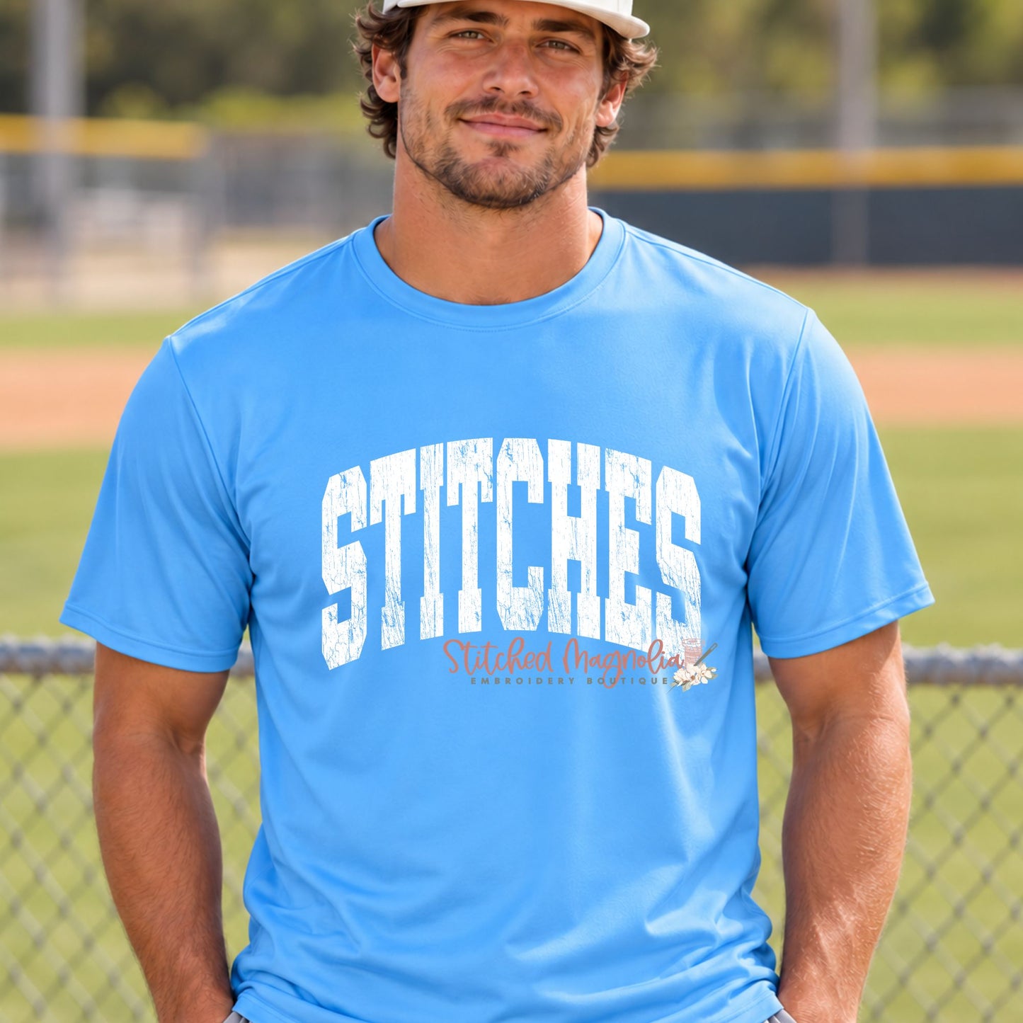 Stitches Baseball Performance T-Shirt – Blue Distressed Collegiate