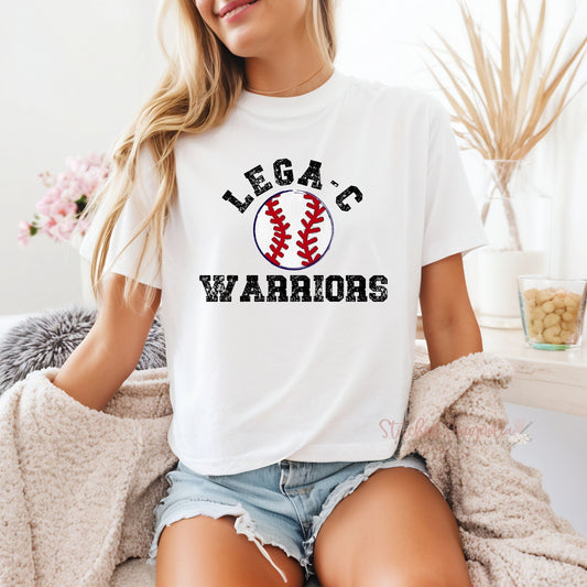 Lega-C Warriors Baseball Boxy Tee in white with distressed DTF graphic