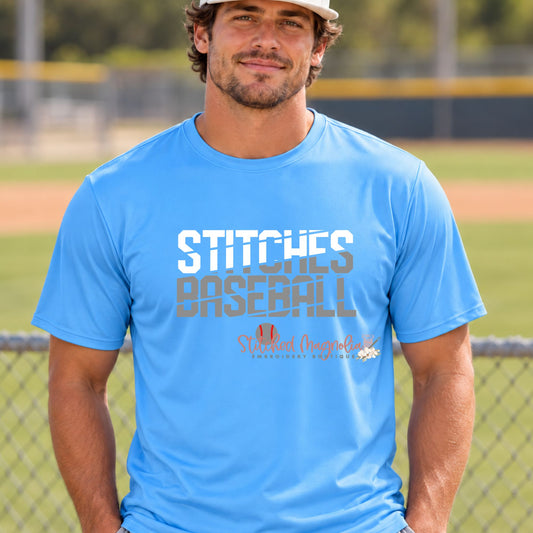 Stitches Baseball Performance T-Shirt – Blue White & Gray Slash
