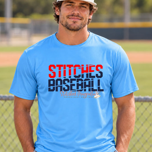 Stitches Baseball Performance T-Shirt – Blue Red & Navy Slash