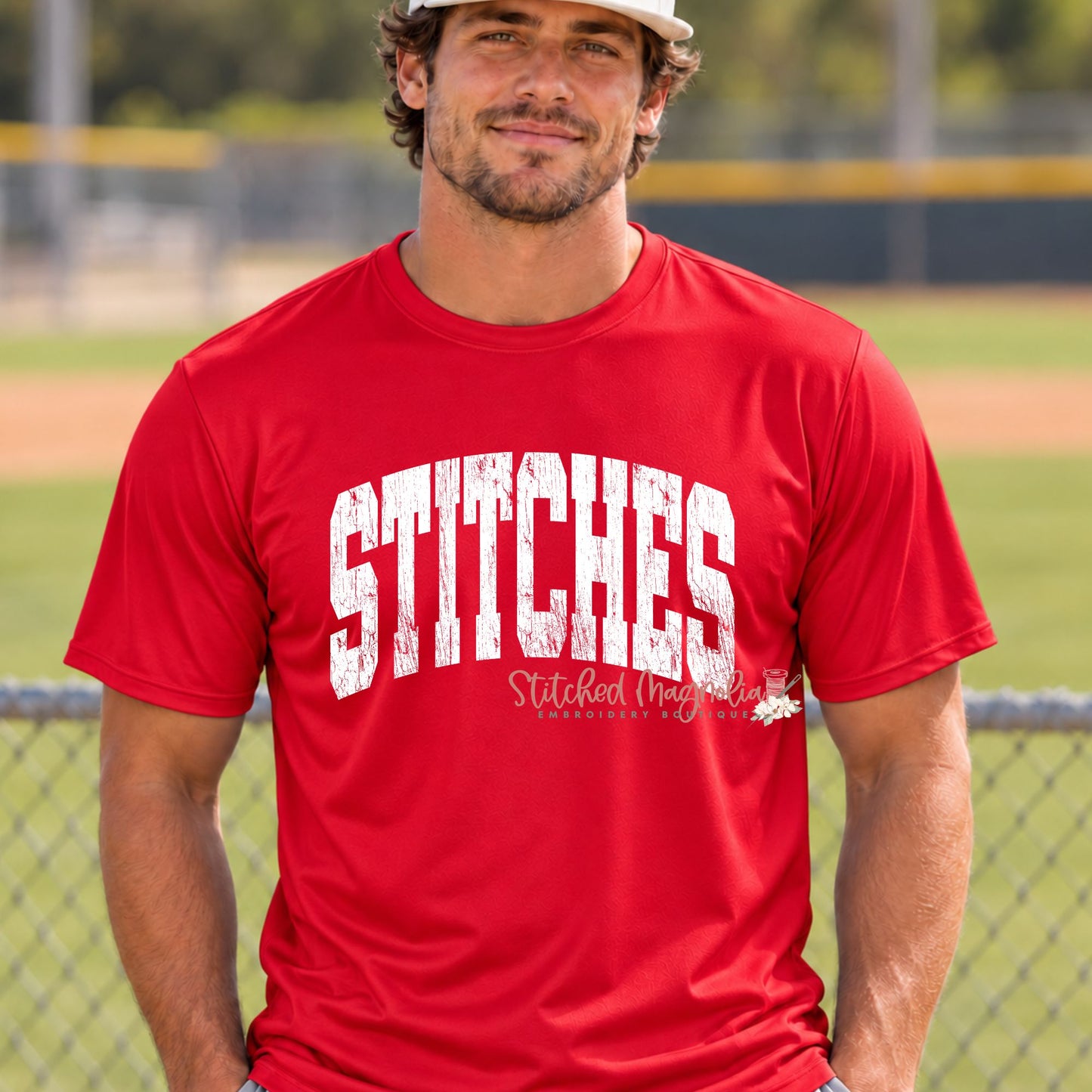 Stitches Baseball Performance T-Shirt – Red Distressed Collegiate