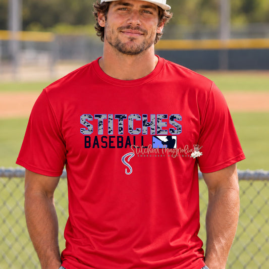 Stitches Baseball Performance T-Shirt – Red Batter Design