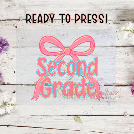 Single DTF Transfer - Second Grade Rainbow Bow | Heat Press Ready