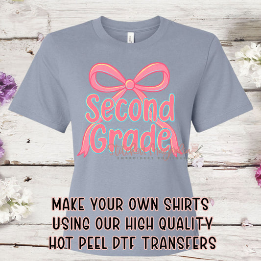 Single DTF Transfer - Second Grade Rainbow Bow | Heat Press Ready