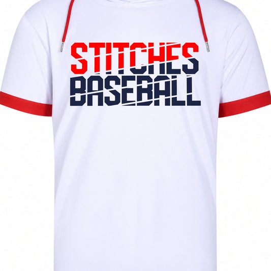 Stitches Baseball Short Sleeve Hoodie | White & Red