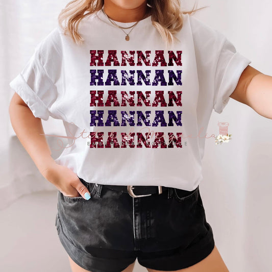 Hannan Hawks Stacked Faux Sequin Wordmark Tee