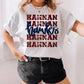 Hannan Hawks Stacked Faux Sequin Wordmark with Script Tee