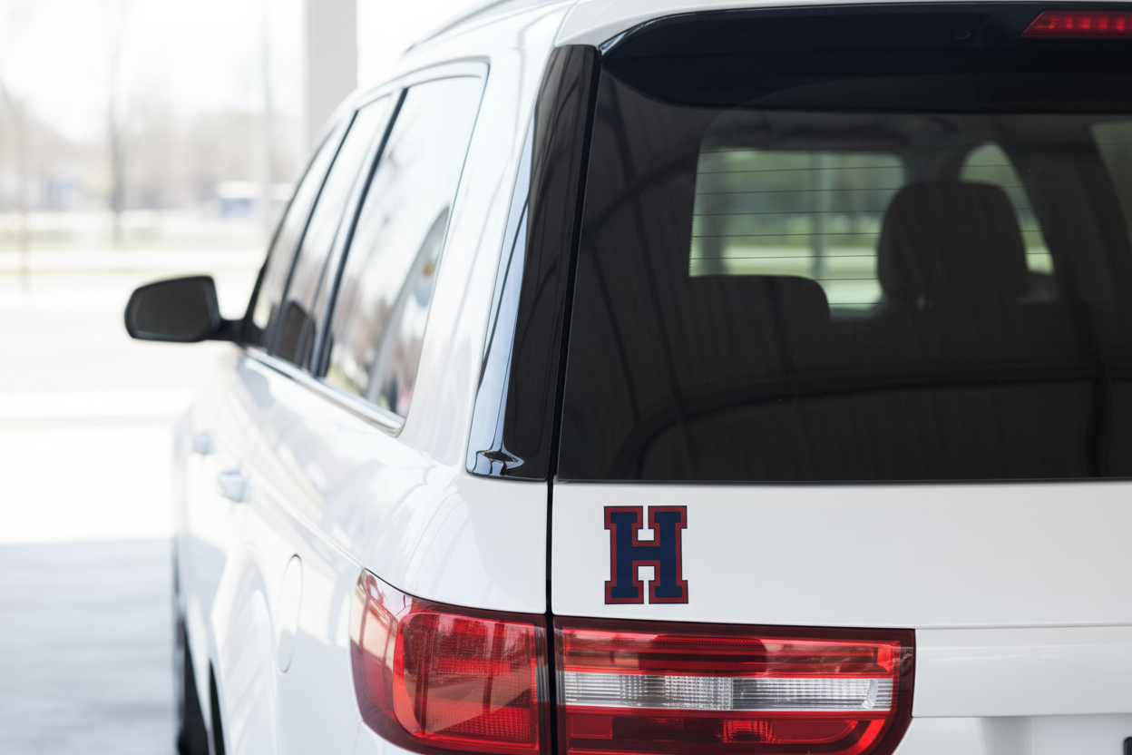 4x4 varsity letter transfer on white SUV