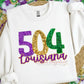 504 Louisiana New Orleans Sweatshirt | Glitter Purple Green Gold Area Code | Louisiana NOLA Pride