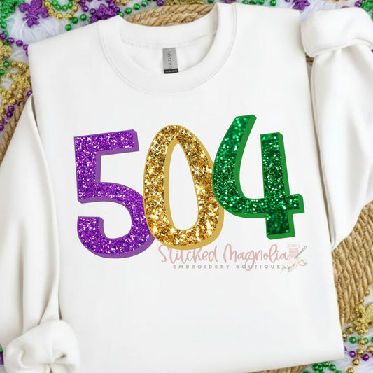 504 New Orleans Sweatshirt | Glitter Purple Green Gold Area Code | Louisiana NOLA Pride