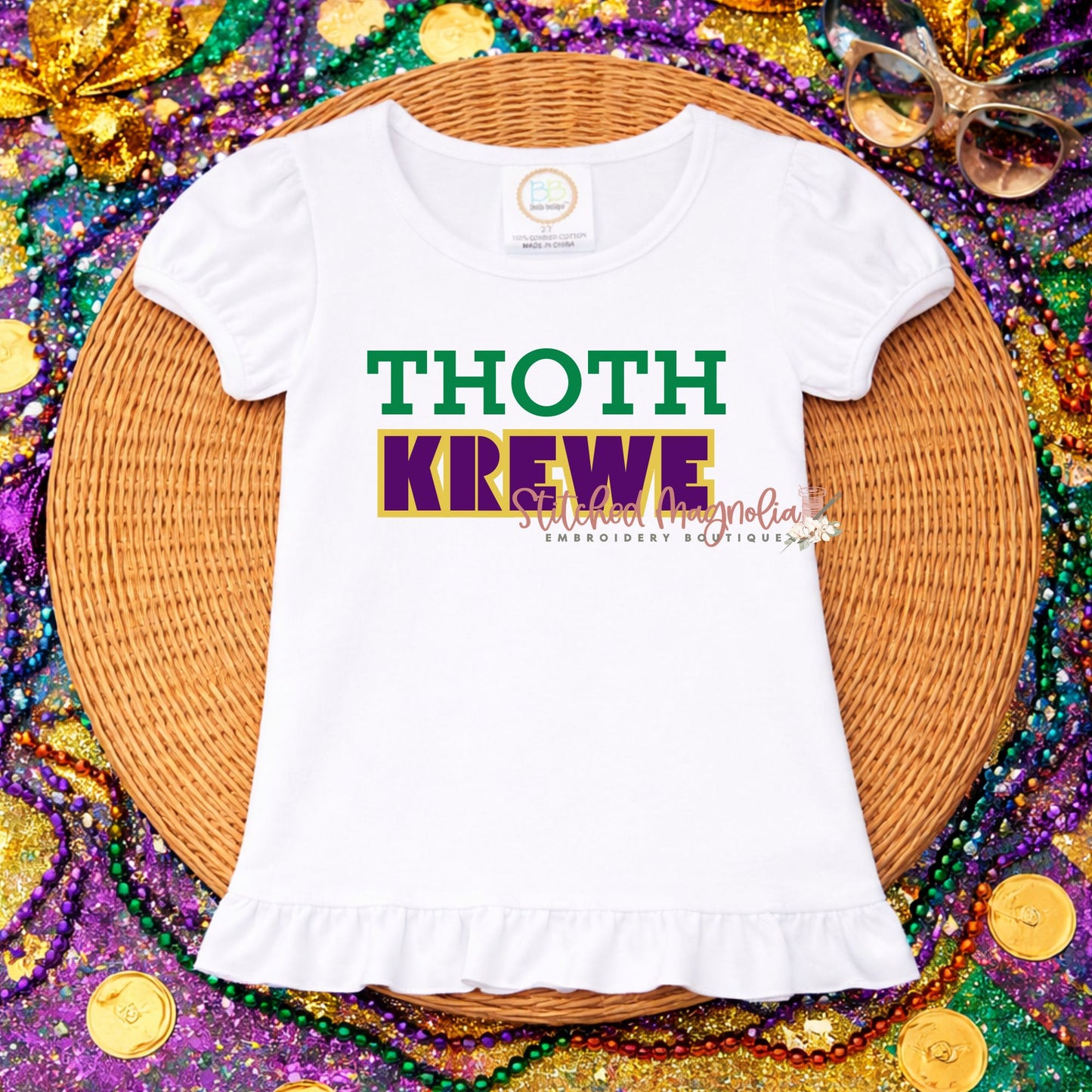 Thoth Krewe Mardi Gras Youth Tee | Green Purple Gold Krewe Design | Kids New Orleans Parade Shirt