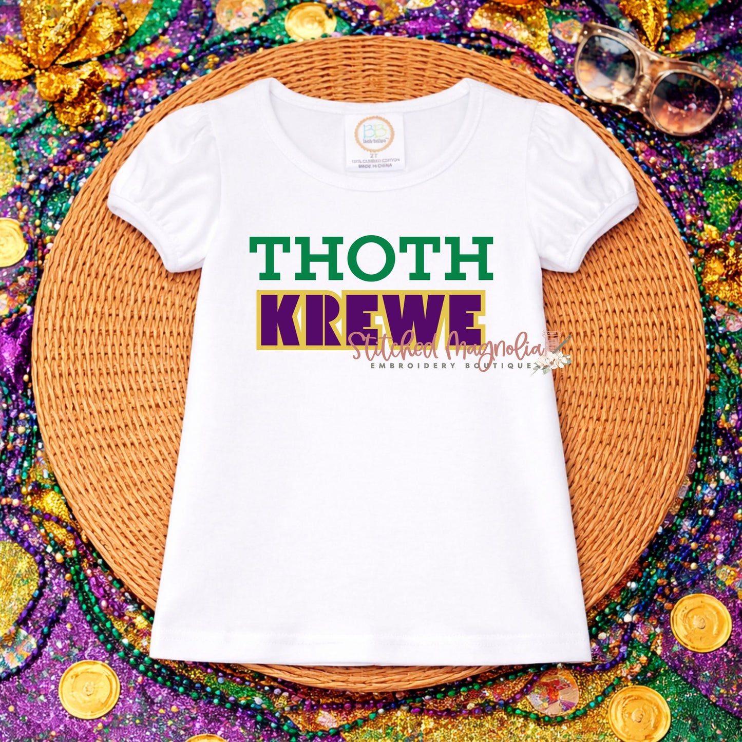 Thoth Krewe Mardi Gras Youth Tee | Green Purple Gold Krewe Design | Kids New Orleans Parade Shirt