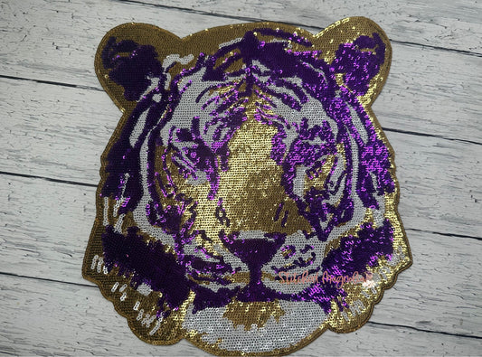 10" Tiger Face Sequin Patch