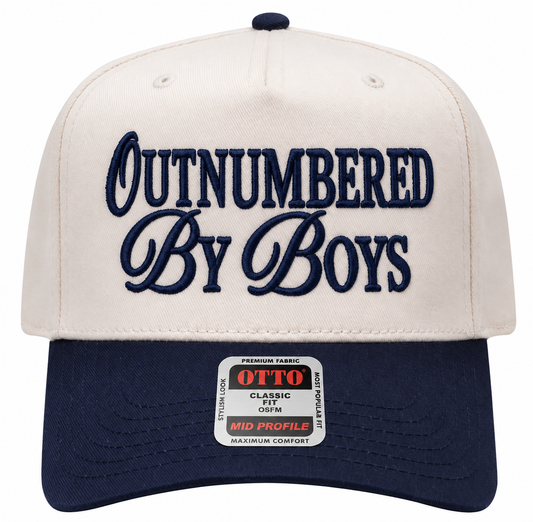 Outnumbered By Boys Embroidered OTTO Hat – Natural & Navy