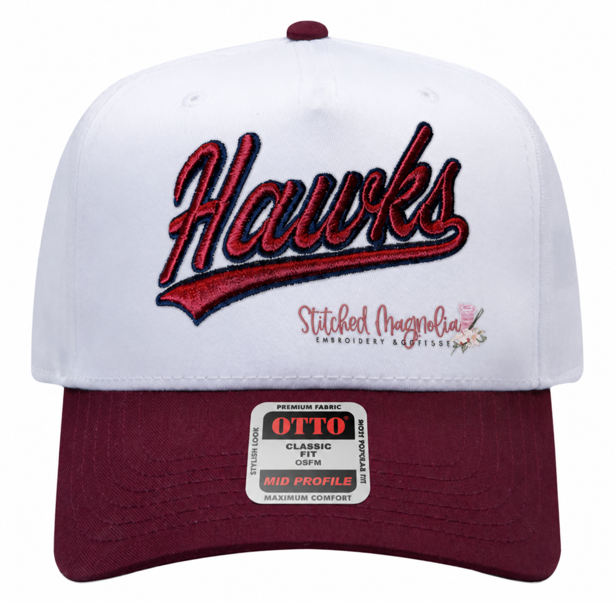 Hawks Puff Embroidery Snapback Hat Maroon/Khaki