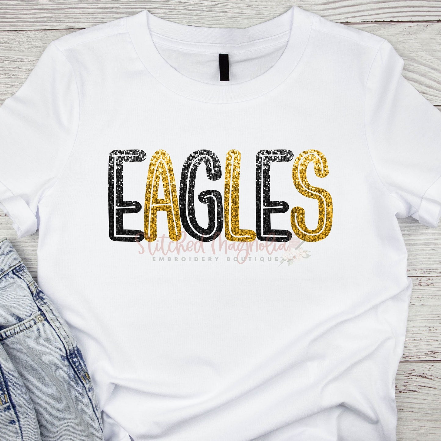 MJH Eagles Strike-Through Faux Glitter Design - Unisex Tee