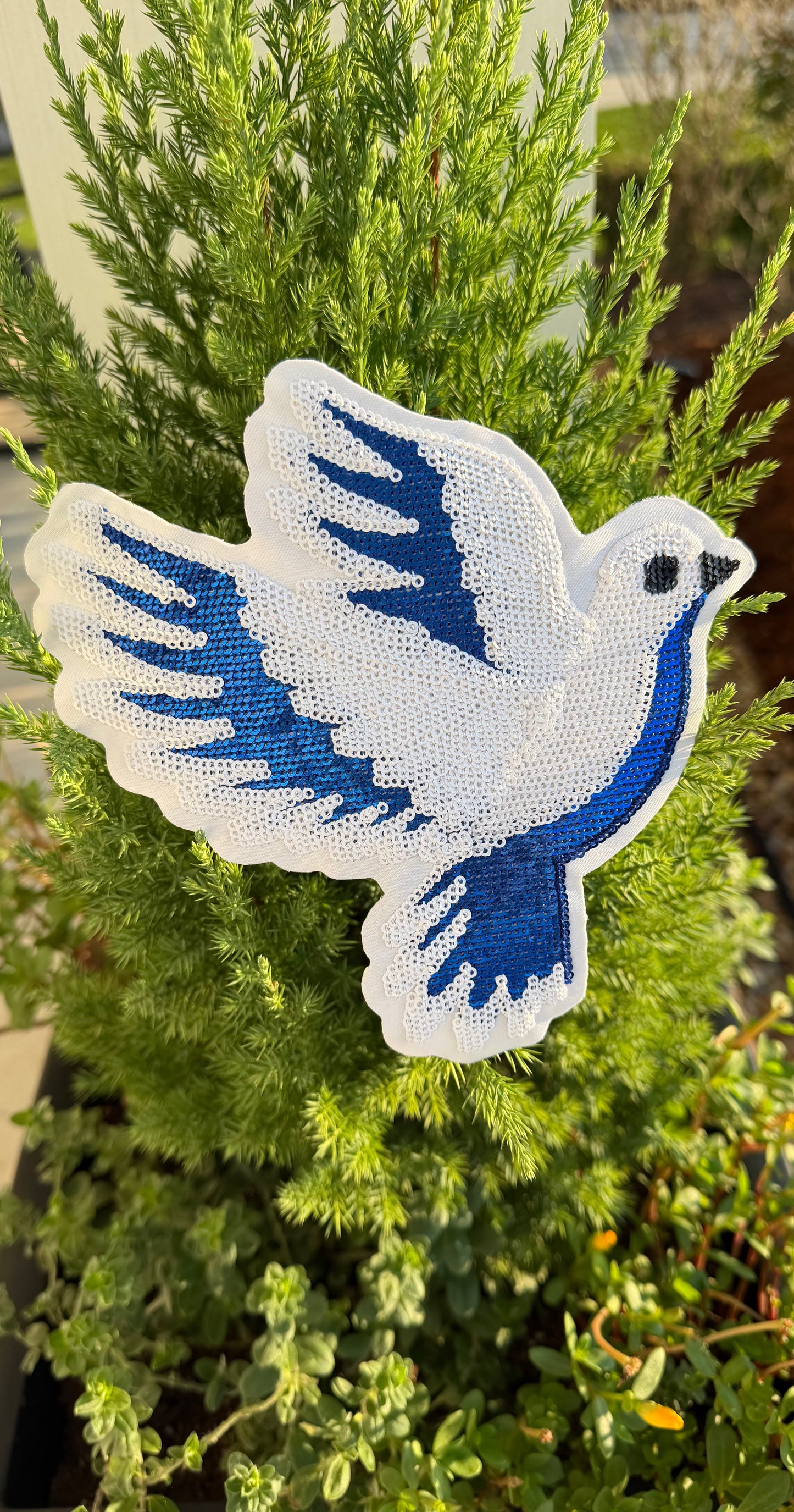 SAA Dove Sequin Patch – Blue & White Embroidered Iron-On Patch