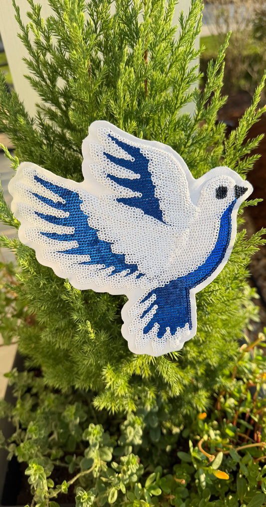 SAA Dove Sequin Patch – Blue & White Embroidered Iron-On Patch