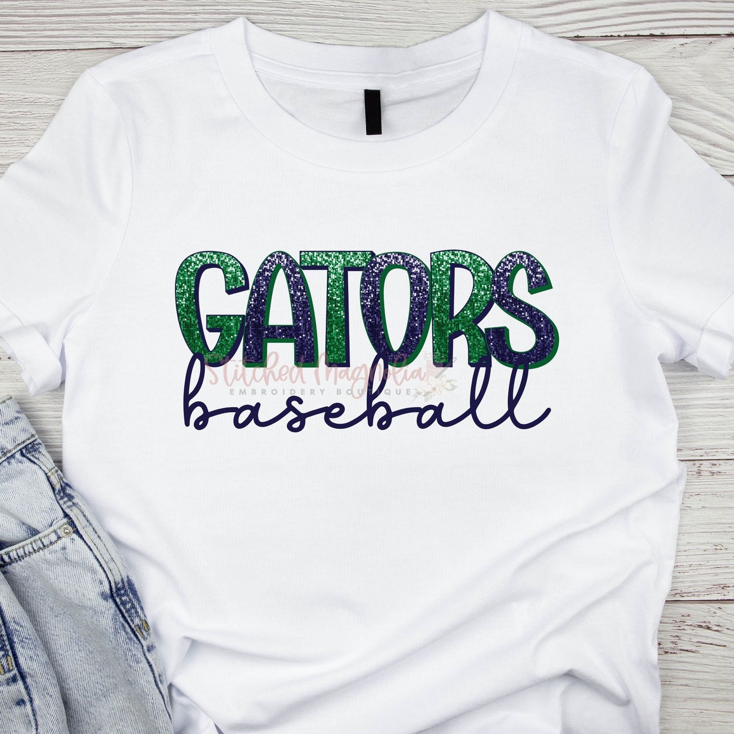 Coquille MYB Gators Baseball Faux Glitter Multi Color Graphic Tee | Unisex