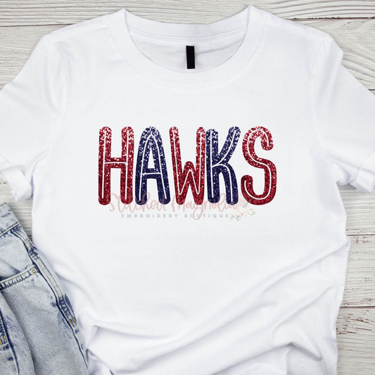 Hannan High School Hawks Faux Glitter Strike-Through Spirit Tee | Unisex