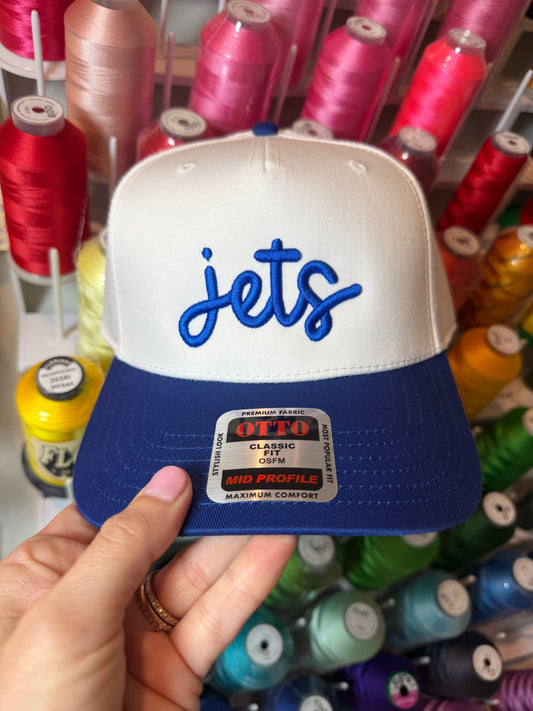 Jets Custom Puff Embroidered Snapback Hat | Otto 5-Panel Mid Profile Cap
