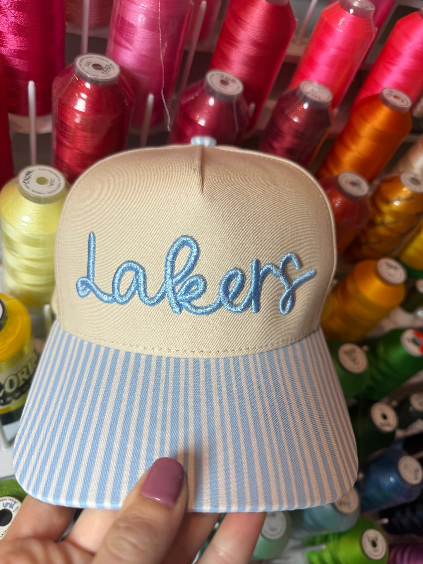 Lakers Seersucker Trucker Hat | Embroidered School Spirit Cap