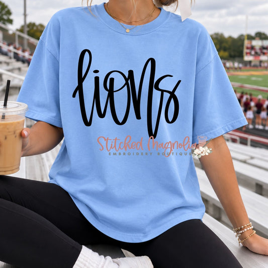 Lions Handwritten Script T-Shirt – Black Lettering