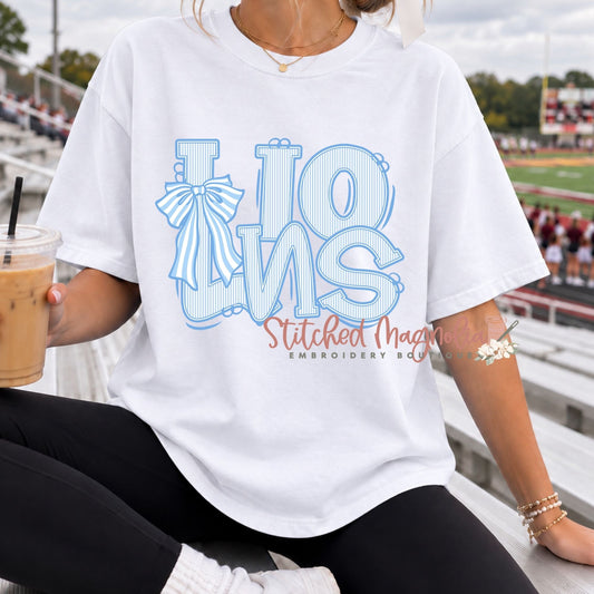 Lions Bow Comfort Colors Tee – White & Blue