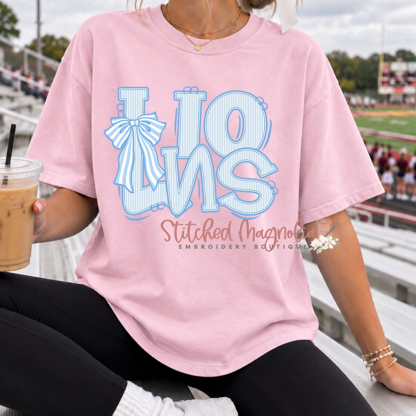 Lions Pinstripe Bow Comfort Colors Tee – Blossom