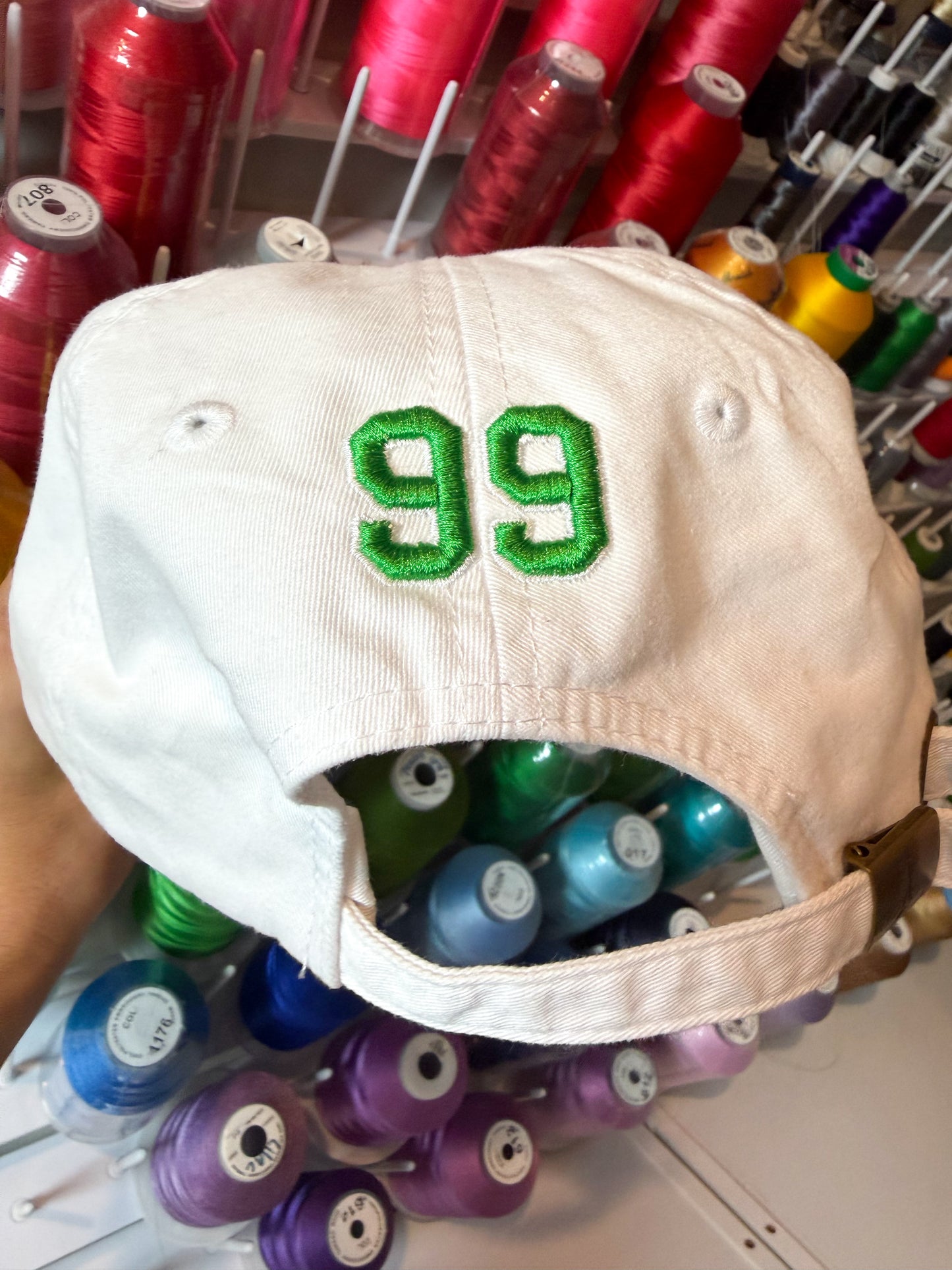 Custom Puff Embroidery Distressed Baseball Hat | Team Mascot Spirit Cap with Number Add-On