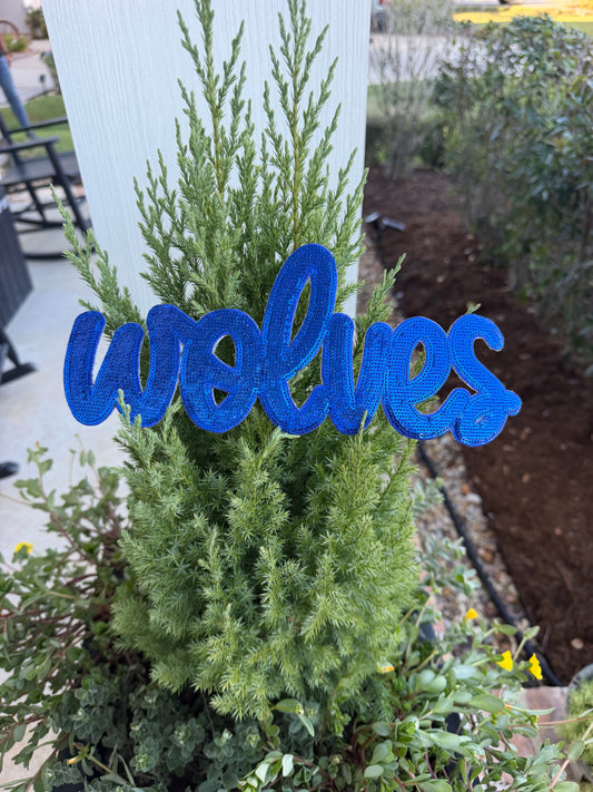 Wolves Sequin Patch – Royal Blue Script