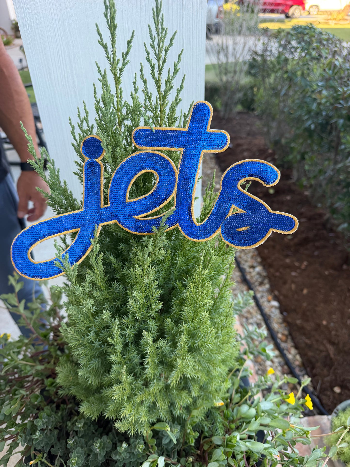 Jets Sequin Patch – Royal Blue & Gold Script
