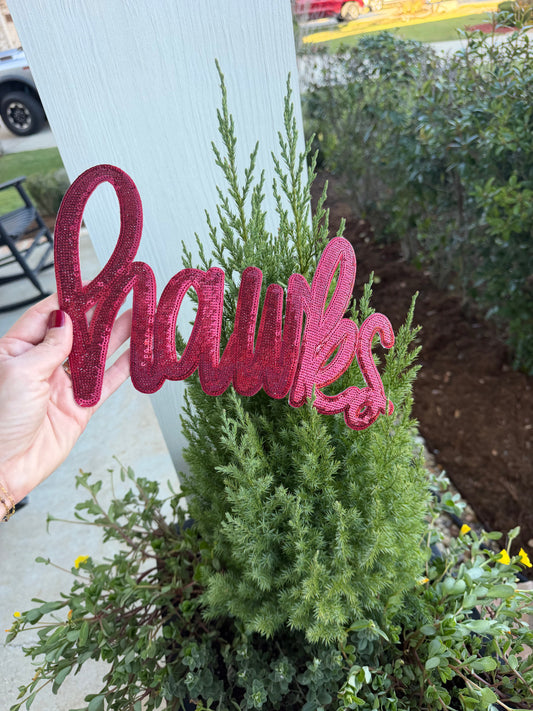 Hawks Sequin Patch – Burgundy Script