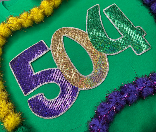 504 Area Code Sequin Patch 11x6 - Stitched Magnolia Exclusive New Orleans