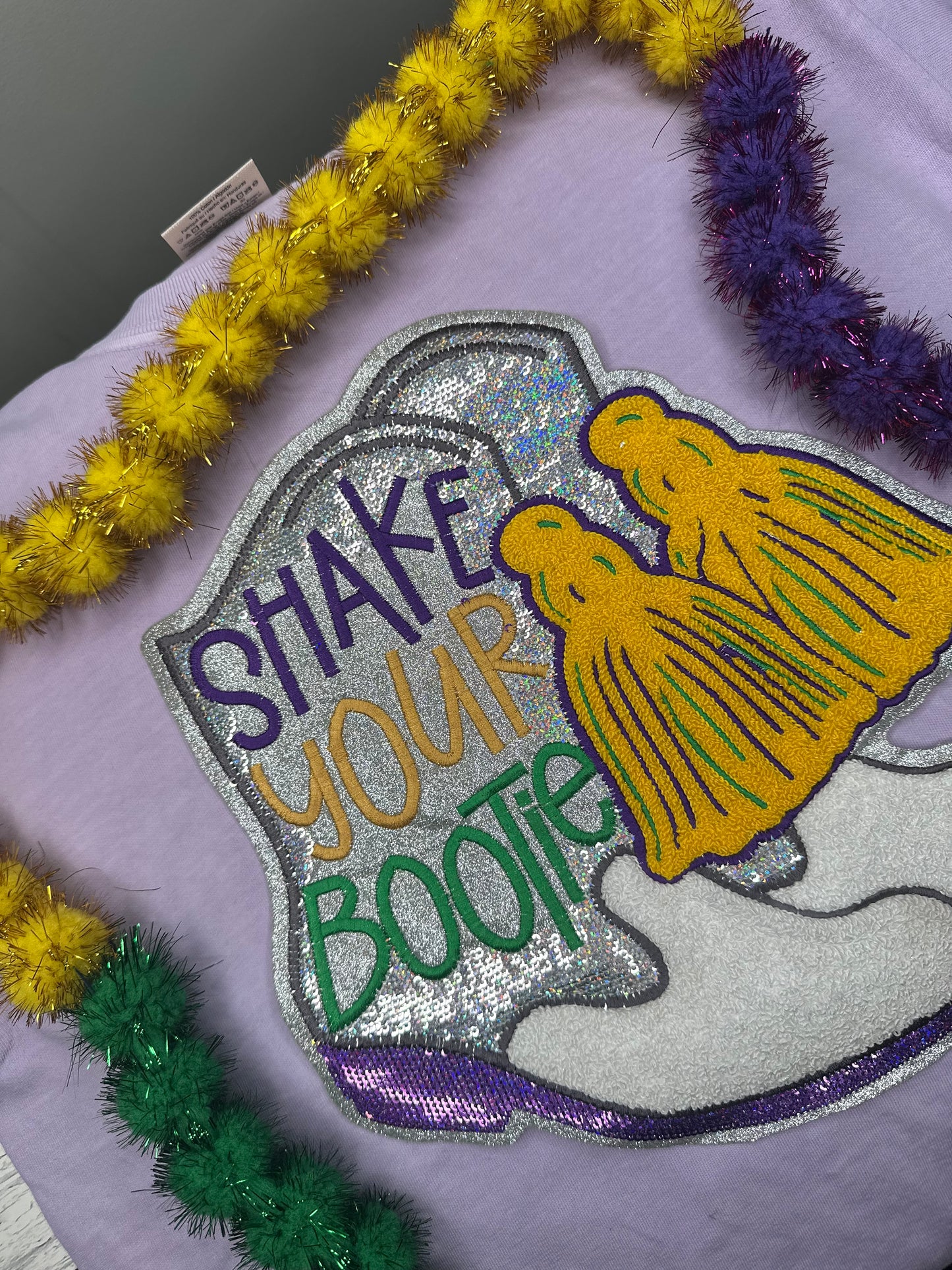 Shake Your Bootie Sequin Patch 11x11 - Mardi Gras Louisiana Design