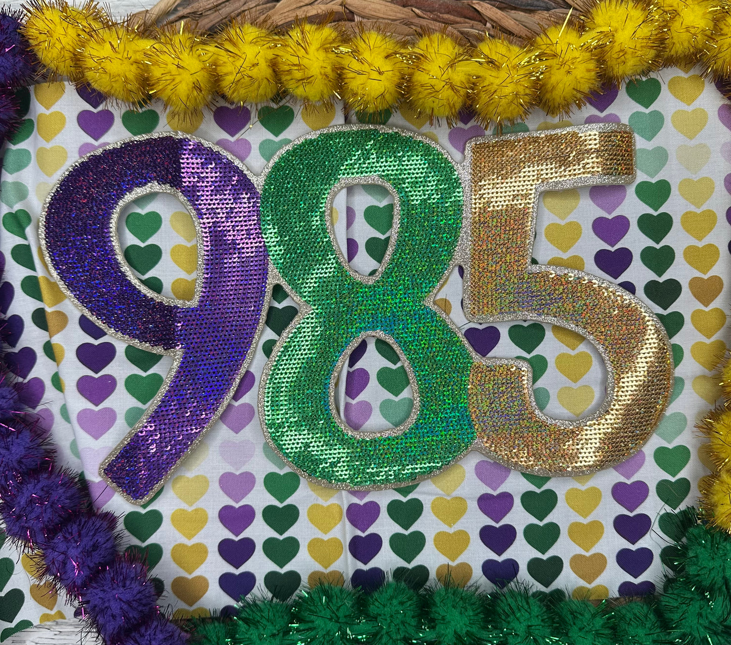985 Area Code Sequin Patch 10.5x6 - Stitched Magnolia Exclusive Louisiana