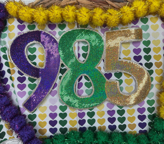985 Area Code Sequin Patch 10.5x6 - Stitched Magnolia Exclusive Louisiana