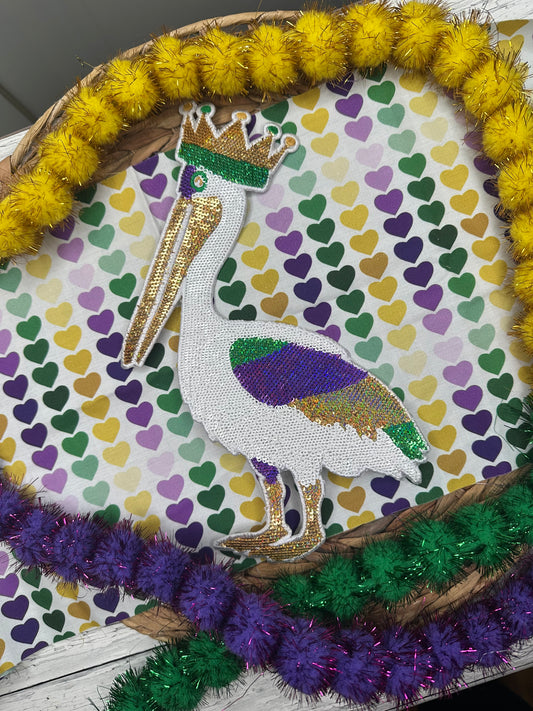 Mardi Gras Pelican Sequin Patch 7x11 - Stitched Magnolia Exclusive