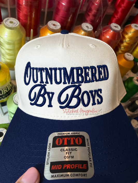 Outnumbered By Boys Embroidered OTTO Hat – Natural & Navy