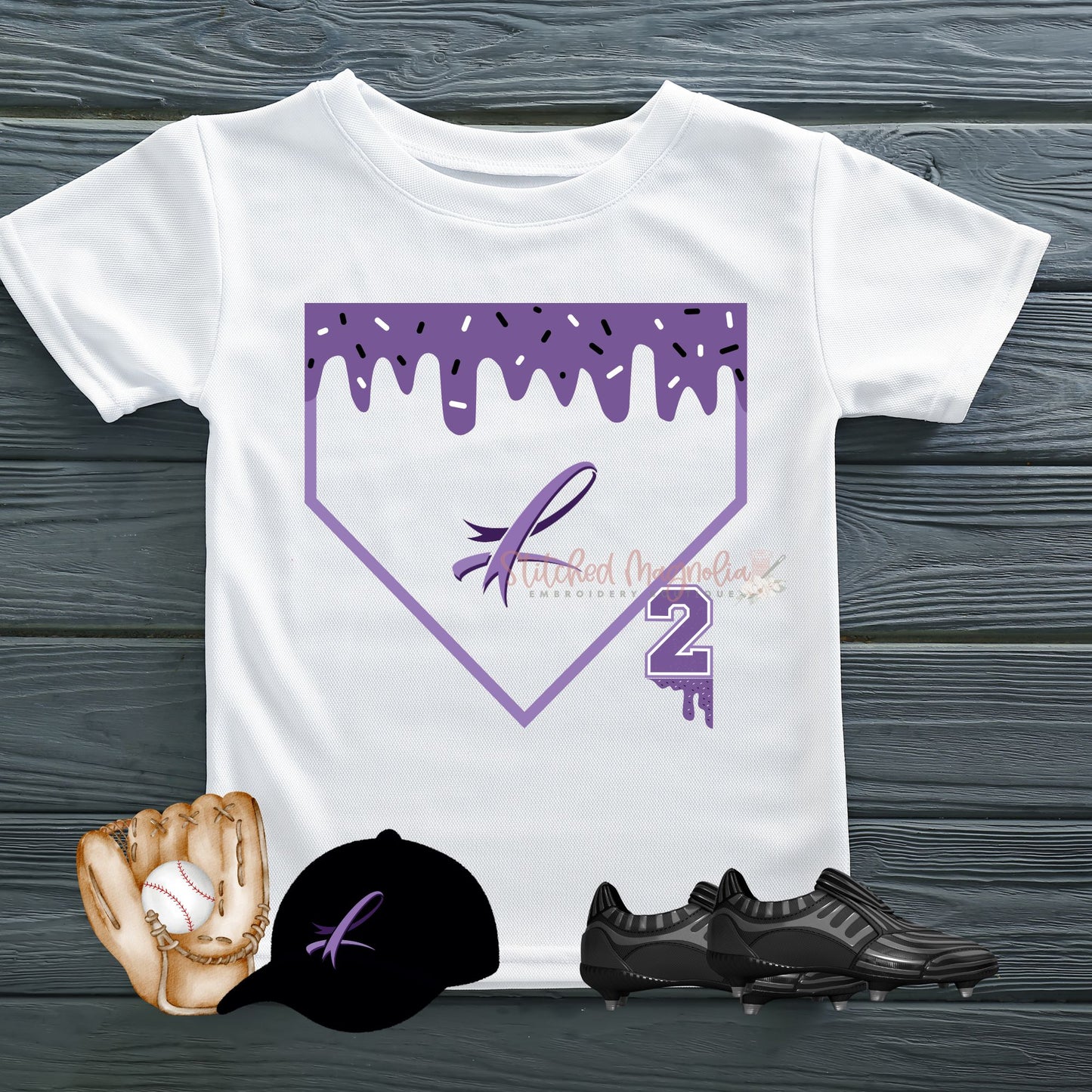 Lega-C Baseball Boys Drip Dri-Fit Tee in white with L logo and custom number 2