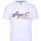 White short sleeve pullover hoodie with purple Lega-C script and dark BASEBALL lettering